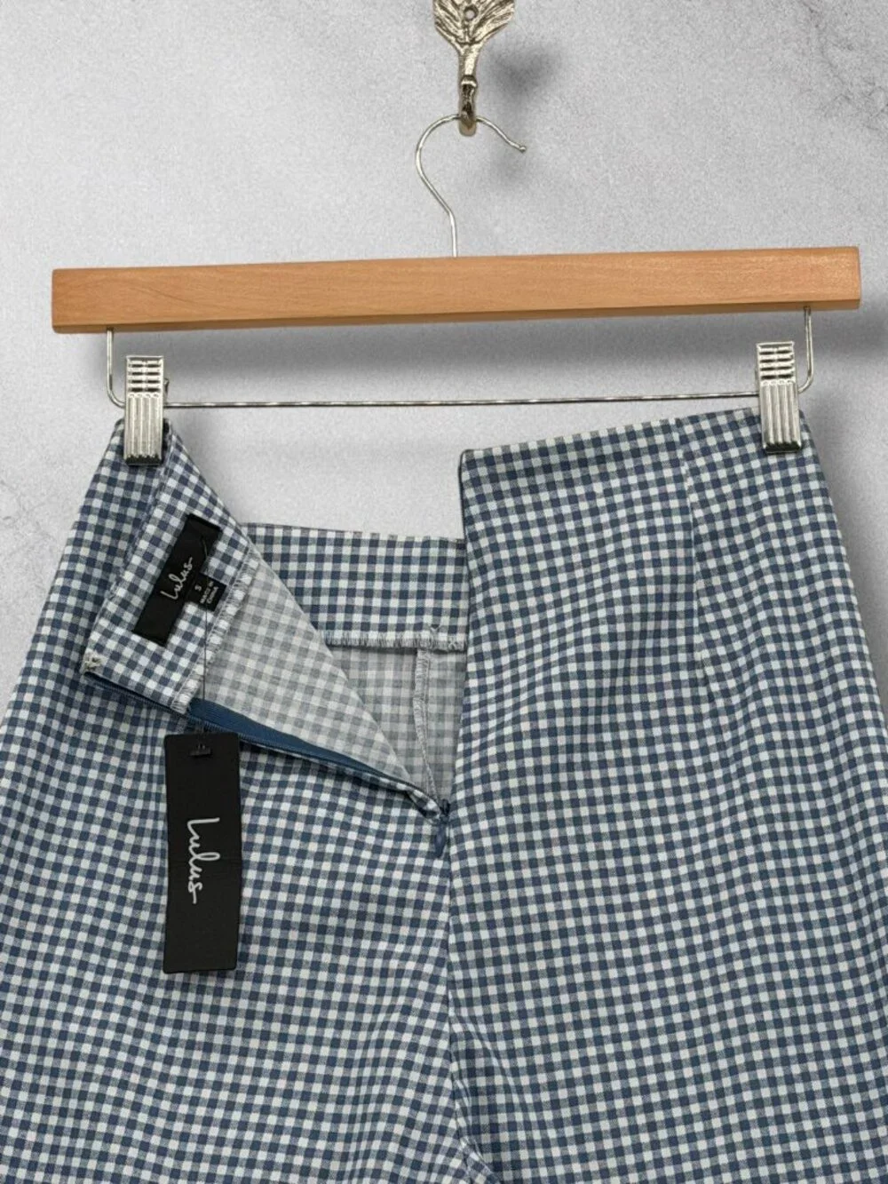 Lulus NWT Blue Plaid 2 Piece Matching Set Crop Tank & Wide Leg Pants S
